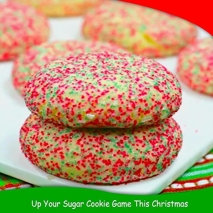Red and Green Sanding Sugar - 8 oz Resealable Stand Up Candy Bag -Christmas Themed Sanding Sugar for Baking and Decorating - Topping for Desserts and Snacks