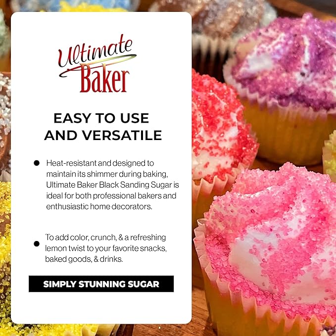 Ultimate Baker - Sanding Sugar, Black - Vibrant, Naturally Colored Baking & Decorating Sugar, Perfect for Sprinkling on Cakes, Desserts & Confections, Medium Crystal - 8oz