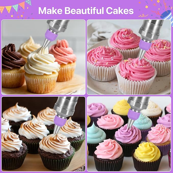 Dessert Decorating Syringe Set, Frosting Piping Kit Stainless Steels Cake Decorating Kit with 6 Icing Nozzles, 3 Cream Scraper, 2 Offset Spatula, 2 Nozzle Brush, 14 Baking Cups for Kitchen Baking