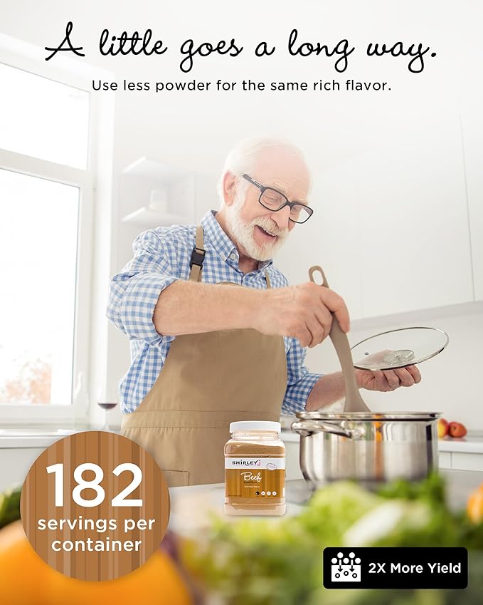 Shirley J Bouillon Powder - Rich, Concentrated, & Less Sodium Chicken Bouillon - Easy to Use Powder for Soup, Stew, Gravy, & More (1 LB, Beef)