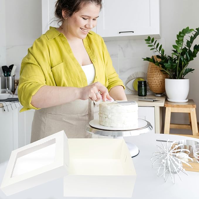 10 Pack 14 x 14 x 6 Inch Cake Boxes with Cake Boards,White Bakery Boxes,Bakery Pastry Containers for Cakes Cupcake Cookie Pie Treat Party Supplies Favors