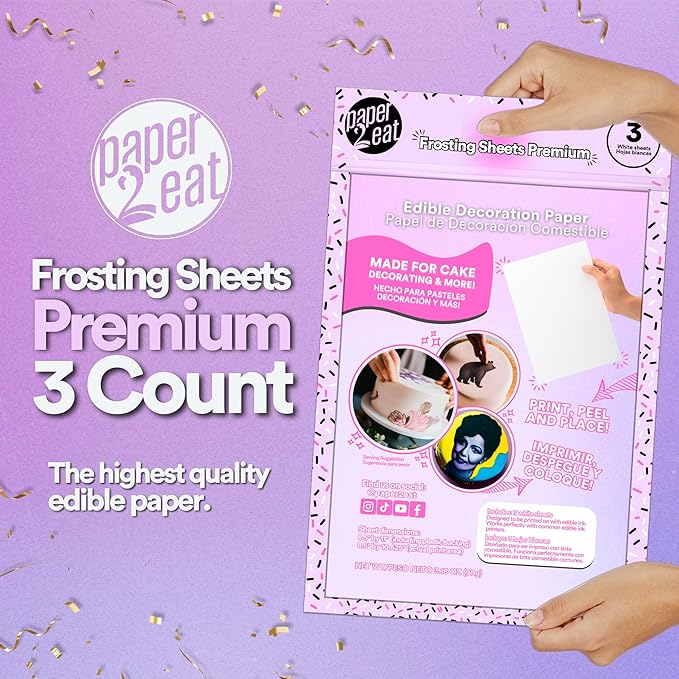 paper2eat Frosting Sheets Premium 8.5“ x 11“ - 3 Count - White Edible Icing Sheets - Kosher Certified