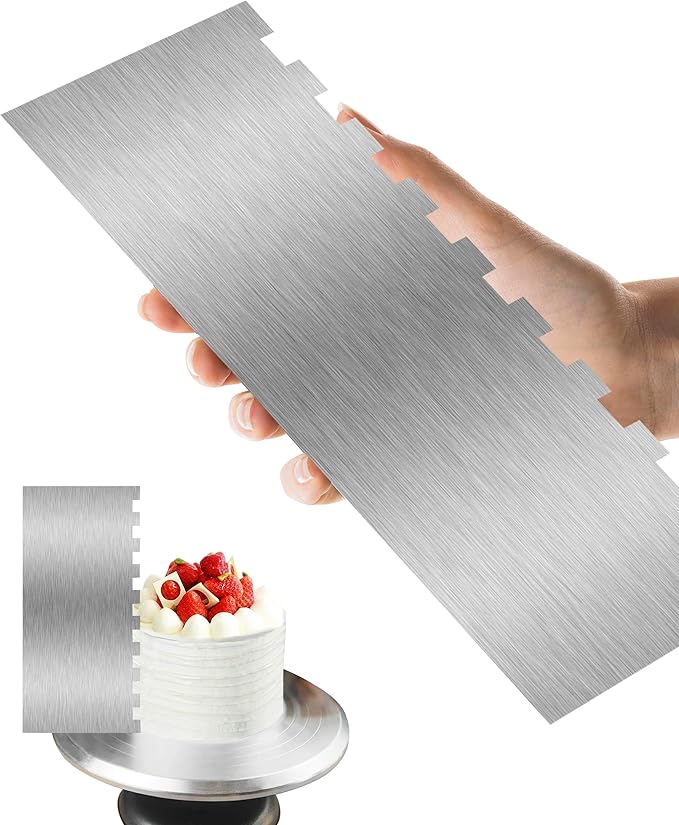 Cake Scraper Smoother Cake Decorating Supplies Kit 8.6 Inch Metal Bench Scraper for Baking Buttercream Smoother Stainless Steel Frosting Cake Comb Edge Side Jagged Comb for Cream Cake-5