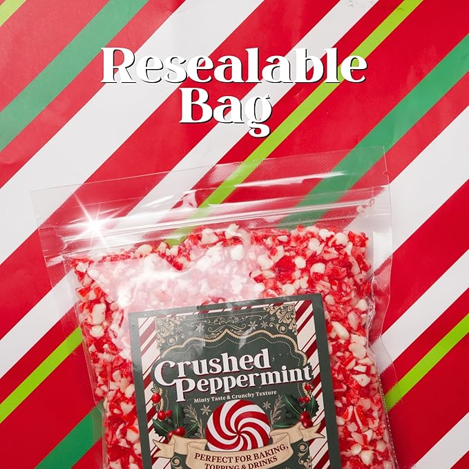 Crushed Peppermint Candy Pieces, Red and White Classic Flavor, Perfect Christmas Dessert and Drink Toppings, Resealable Bag, 12 Ounces
