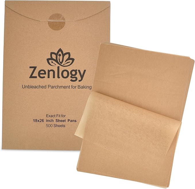 Zenlogy 18x26 (500 Sheets) Large Unbleached Parchment Paper Liners for High Heat Baking - Exact Fit for Your Commercial Full Size Sheet Pans