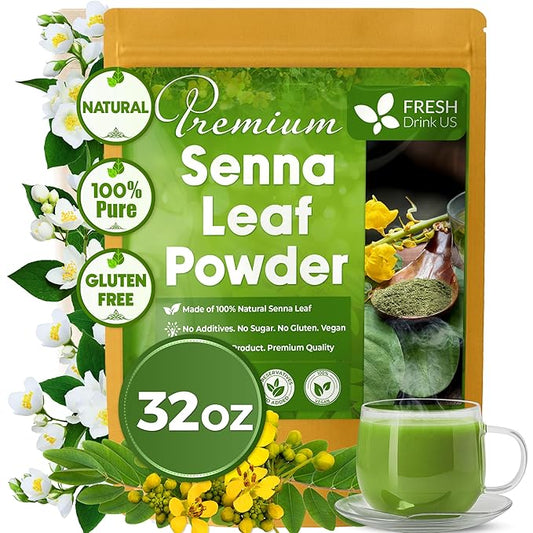 FRESHDRINKUS, Premium 32oz Senna Leaf Powder, 100% Natural and Pure from Senna Leaves, No Additives, No Gluten, No Sugar, Vegan