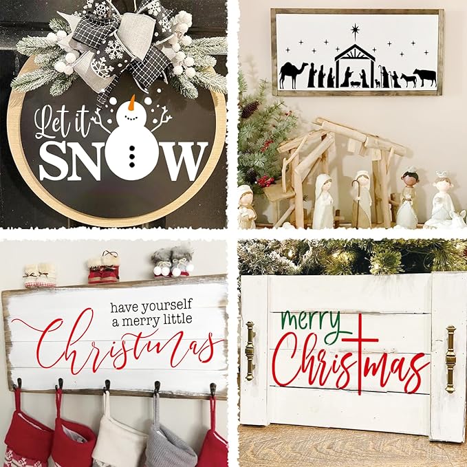 Large Christmas Stencils for Door Mats Reusable Large Christmas Nativity Snowflake Stencils Welcome Let it Snow Stencil Templates for Painting for Doormats Sign Glass Windown Wood Crafts (mat10)
