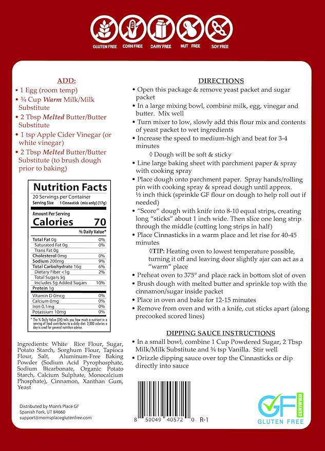 Mom's Place Gluten-Free CinnaSticks Mix, Easy to Make & Delicious Dessert, Gluten Free, Dairy Free, Nut Free, 14.2 oz