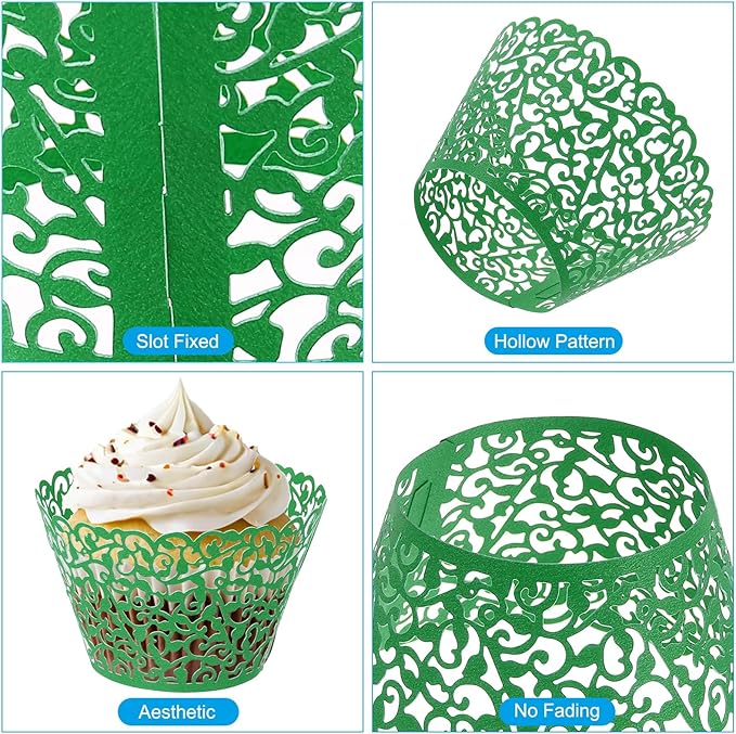 PATIKIL Cupcake Wrappers Paper, 50 Pack Baking Cups Standard Vine Decoration for Anniversary Birthday Weddings and Parties, Dark Green