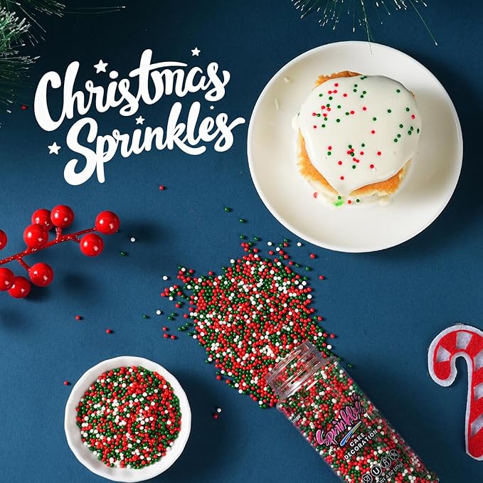 Christmas Nonpareils Sprinkles, Sujoygar 4oz Christmas Sprinkles for Cake Decorating,Edible Balls for Cupcake Toppers Baking Cookie Ice Cream Dount Chocolate