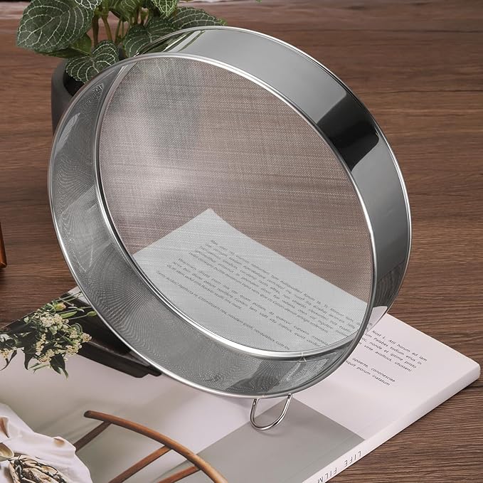 uxcell 304 Stainless Steel Flour Sifter, 12Inch 60 Mesh Round Sifter Flour Sieve Mini Fine Mesh for Baking Cake Bread, Silver
