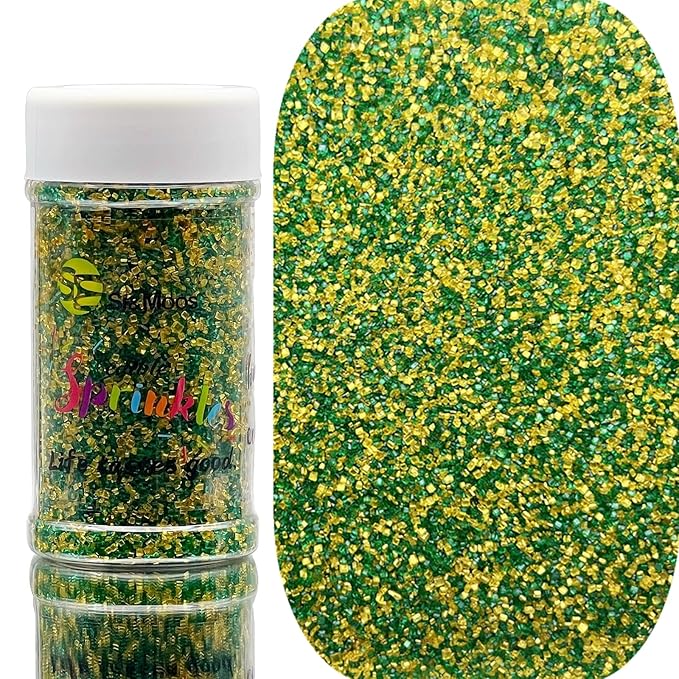SE Si&Moos Green and Gold Sanding Sugar Crystals for Cake Decorating Green and Gold Sprinkles Colored Sugar Rimmer, Perfect for Cookie, Cake, Cupcake and Cocktail, Wedding Party Christmas Supplies 3.5 OZ