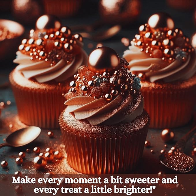 Confect Sprinkles- Premium Copper Edible Asssorted jimmis, Dragees, Sparkling Sugar, Pearls| | Toppings for Baking & Desserts for Cake & Cupcake Decoration - Vegan, Gluten-Free, Nut-Free, Soy-Free, Dairy-Free, Palm Oil-Free-4.2 Oz