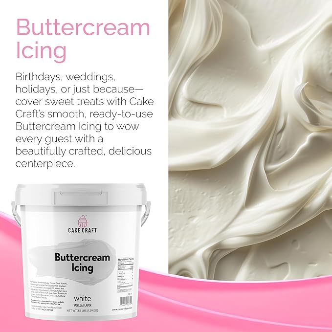 Cake Craft Buttercream Icing – 3.5 lb Tub | Ready-to-Use Frosting for Cakes, Cupcakes, Cookies & More | Super Smooth Texture | No Prep Required | Vanilla Flavor