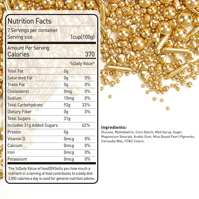 Edible Gold Pearl Heart Rods Sprinkles, Mix Size, Gold Pearl Sprinkles for Cake Decorating, Cupcake Topper Decorations, Wedding Party Christmas Supplies, 130g/4.58oz