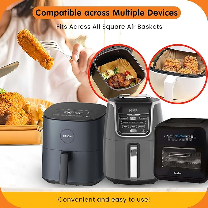 6.5-Inch Square Air Fryer Paper Liners 125pcs for Easy Cleanup - Non-Stick, Heat-Resistant, and Perfect Fit for Hassle-Free Cooking | Bleach-Free Parchment| (6.5 in/16cm 125pcs)