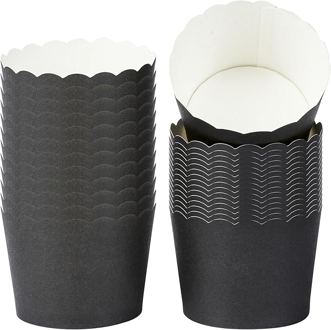 Panificio 3 Ounce Cupcake Wrappers, 200 Scalloped Baking Cups - Oven-Ready, Greaseproof, Black Paper Cupcake Liners, Disposable, For Birthdays, Baby Showers, Or Weddings - Restaurantware