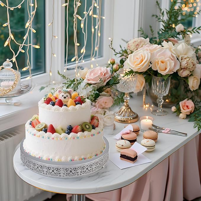 MTJYQTF Silver Cake Stand Set - 16 IN Metal Round Cupcake Dessert Stand with Cake Cutting & Cake Spatula for Party, Candy Table Display for Wedding Birthday Baby Shower Housewarming Party CS003-16pan