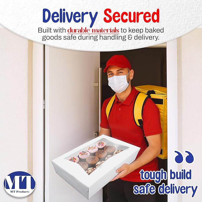 MT Products White Cake Boxes 19" x 14" x 4" - Auto Pop-Up Bakery Boxes with Window (Pack of 10) - Made in USA