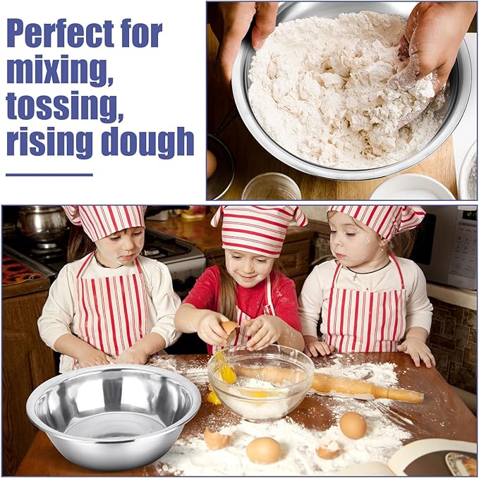 Nuogo 2 Pack 17 Quart Large Mixing Bowl Oversized All Purpose Stainless Steel Mixing Bowl Metallic Flat Base for Home Commercial Prepping Baking Marinating Cooking Brining