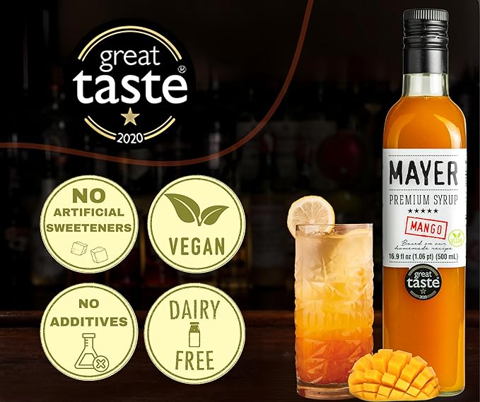Mayer Mango Syrup for Drinks, Premium Hungarian Fruit Syrup for Cocktails, Smoothies, Lemonade, Desserts -Rich Taste, No Artificial Flavor, No Additives -Award Winning Artisanal Beverage 16 Oz, 1Pack