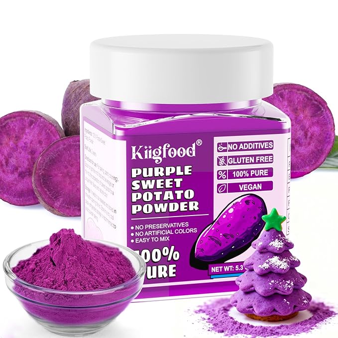 Purple Sweet Potato Powder - Kiigfood 5.3 oz/150g Pure Natural Premium Purple Food Coloring Powder for Smoothies, Christmas Baking, Juices, Pasta - Gluten-Free, No Additives, Vegan, Non-GMO