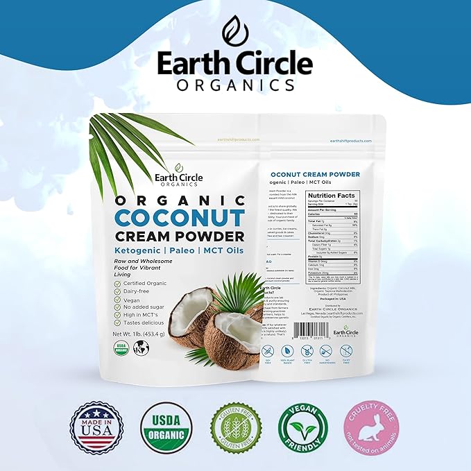 Organic Coconut Milk Powder | Vegan Keto Coconut Creamer, Dairy-Free, Gluten-Free, No Added Sugar, High in MCTs, Antioxidants, & Iron | For Smoothies, Baking, & Cooking (1 Pound, Pack of 2)