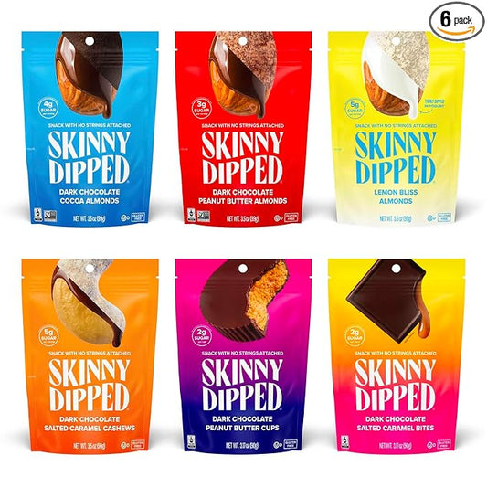SkinnyDipped Faves Variety Pack, Healthy Snack, Plant Protein, Gluten Free, Pack of 6