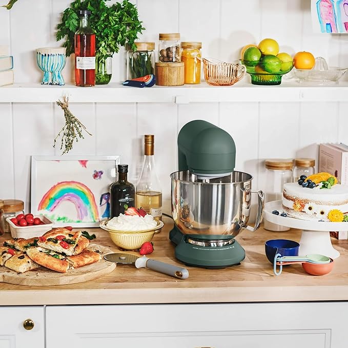 Beautiful 5.3 QT Stand Mixer w/Tilt-Head Design, Stainless Bowl, 300-Watt Power, 12-Speed Control, Includes Beater, Dough Hook, Whisk, Splash Shield (Thyme Green)