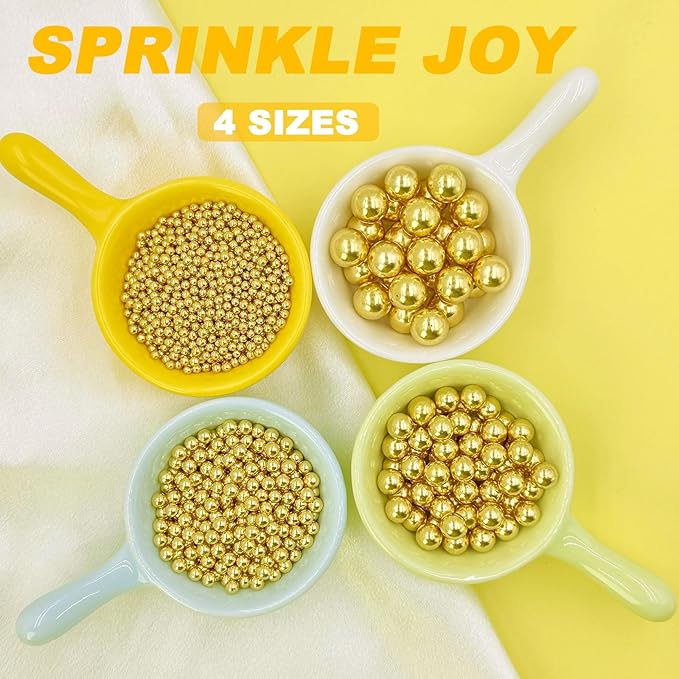 Gold Sprinkles for Cake Decorating, 4 Sizes Pearl Sprinkles Mix 7.7Oz for Cake Cupcake Ice Cream Donuts Cookie Baking Toppings