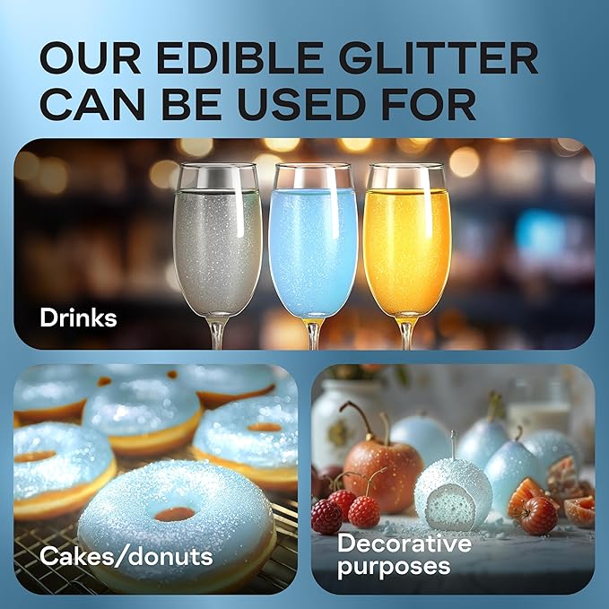 Bakeebake Edible Glitter 15g - Edible Glitter for Drinks & Desserts - Gluten Free Cake Decorating – Tasteless Vegan Drink Cocktails and Parties (Teal Blue, 15 grams)