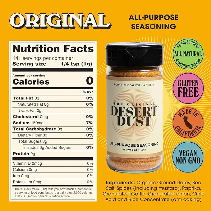 Desert Dust All-Purpose Seasoning – Smoky, Earthy & Sweet with Organic Date Sugar | Versatile Rub for Steak, Chicken, Fish, Veggies & More | Gourmet BBQ & Grilling Spice Blend (5oz,Original)