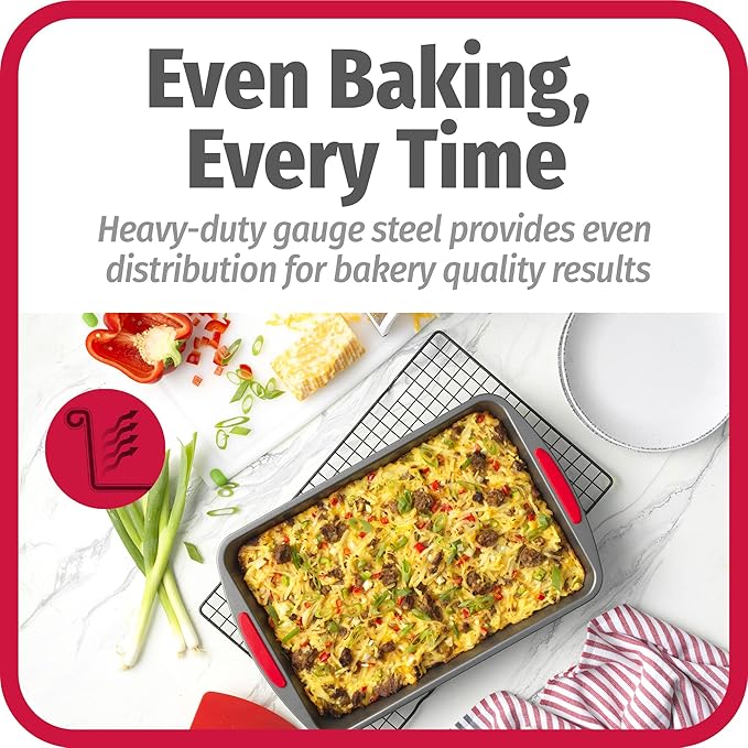 GoodCook MegaGrip 13” x 9” Non-Stick Cake Baking Pan with Silicone Grip Handles - Heavy-Gauge Steel Cake Pan Baking Dish for Brownies, Cheesecakes, Cake, Baked Goods, Pies (Pack of 3)