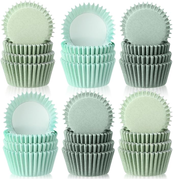 LemonRoad 300pcs Coated Paper Cupcake Liners for Baking Colorful Greaseproof Baking Cup for Muffin Dessert Candy Biscuit Cookies Brownie Wedding Birthday Party Baby Shower(Green,Round)