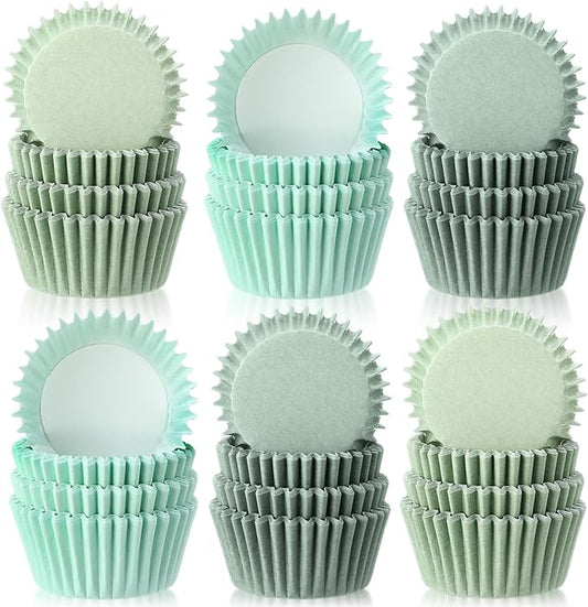 LemonRoad 300pcs Coated Paper Cupcake Liners for Baking Colorful Greaseproof Baking Cup for Muffin Dessert Candy Biscuit Cookies Brownie Wedding Birthday Party Baby Shower(Green,Round)