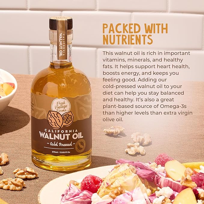 Fresh Vintage Farms Nut Bundle 100% Undiluted Cold Pressed Almond & Walnut Cooking Oils | Wholesome & Nutritious Healthy Cooking Oils for Cooking, Baking, Dipping, & Salads | 12.68 Fl oz, Pack of 2