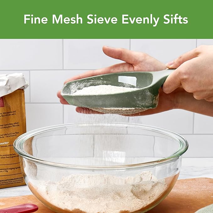 Tovolo Scoop & Sift, Ergonomic Fine Mesh Sieve Flour Sifter, Easy Scoop 1 Measuring Cup, Dishwasher-Safe Baking Tool for Dusting & Aerating, Thyme