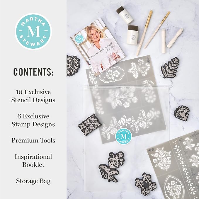 Martha Stewart, Vintage Florals Stencils, Stamps, and Tools Kit, 14 pc