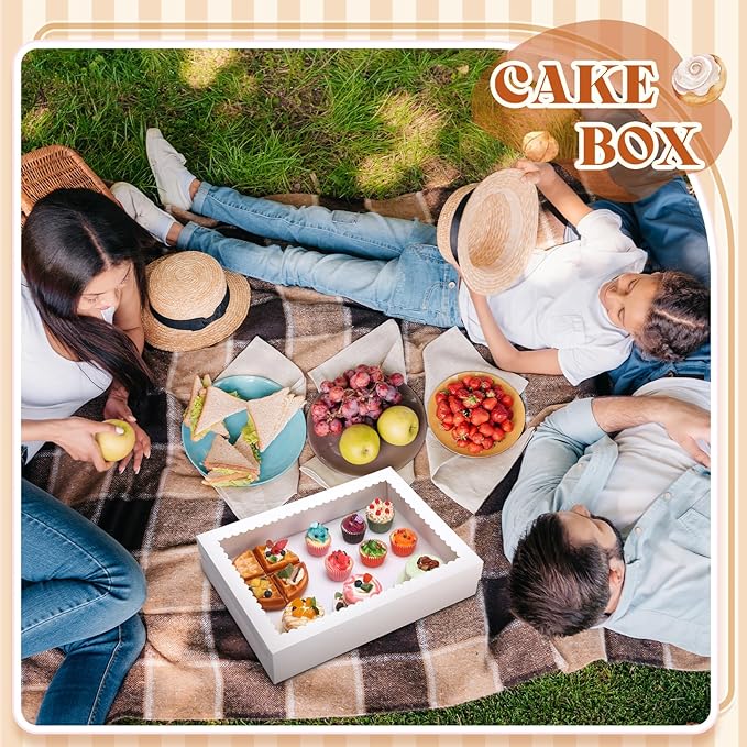 20 Pcs 19x14x4 Inch Half Sheet Cake Boxes 10pcs Large Rectangle Bakery Boxes with Window and 10pcs Cake Boards for Donuts Pastry Baking Cupcakes Pie Cookies Birthday Party