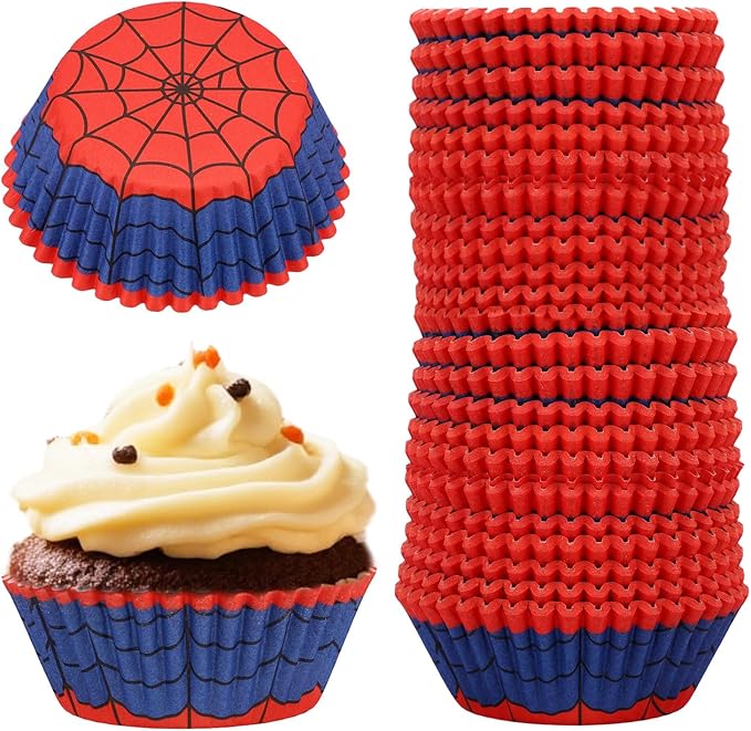 300pcs Spider Web Cupcake Liners, Paper Red & Blue Baking Cups for Muffins Cakes Ice Cream Dessert Spider Themed Party Supplies for Birthday Wedding & Halloween
