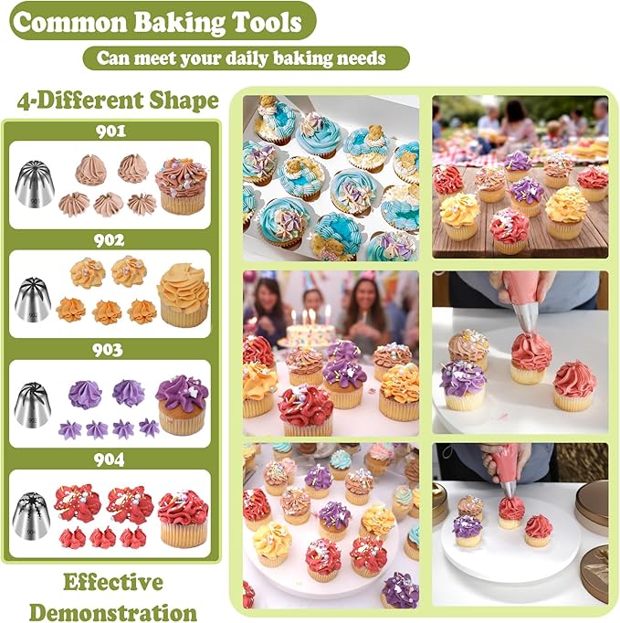 FANTEXY Large Piping Tips Set, 4 Pieces Stainless Steel Russian Ruffle Frosting Icing Tips, Pastry Cake Decorating Supplies For Buttercream Cupcake Frosting kit