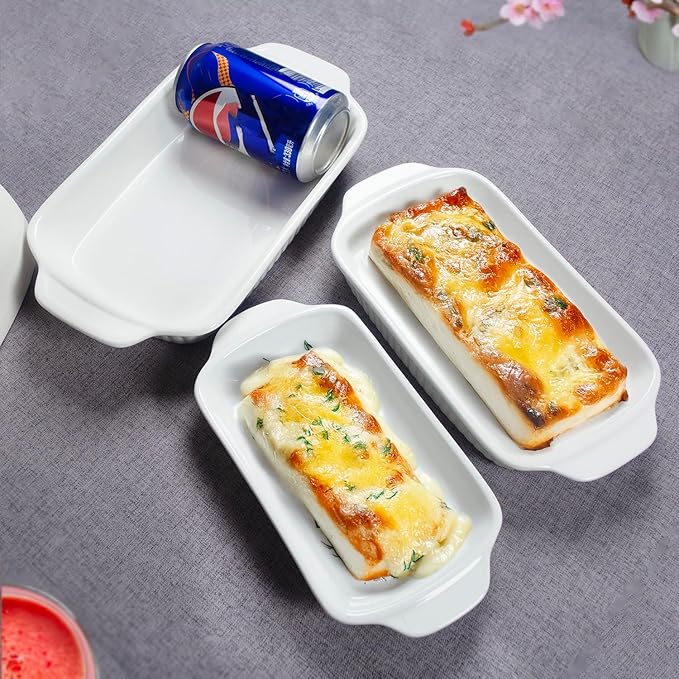 Ceramic Small baking dish 8 x 5 Small Au Gratin Baking Dish with Handles, Set of 4, 15 Oz Casserole Dishes, for Oven Roasting, for Individual portion, Lasagna, Pie, Gratin, Kitchen Home