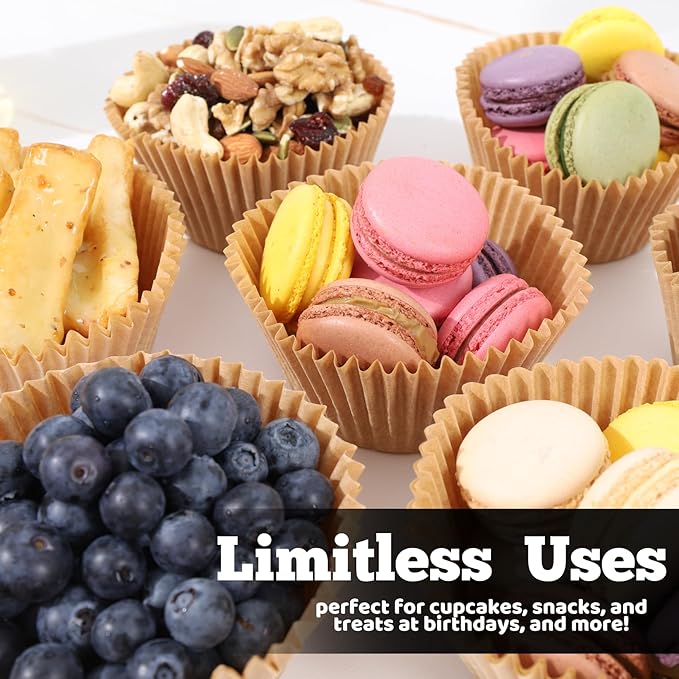 Cupcake Liners for Baking – 600 Brown Jumbo Muffin Liners Dessert Cups, Thick Unbleached Parchment Paper Baking Supplies, Large Greaseproof Pan Liner Wrappers