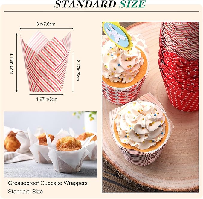 500 Counts Christmas Tulip Cupcake Liners Birthday Party Muffin Cupcake Baking Liners Grease Proof Cake Liner Holders for Fall Christmas Halloween Birthday Party