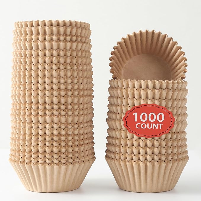 1000 Count White Paper Cupcake Liners, Standard Size 1.4 Inch, Unbleached Baking Cups for Muffins and Cupcakes (Brown, 1.4 Inch)