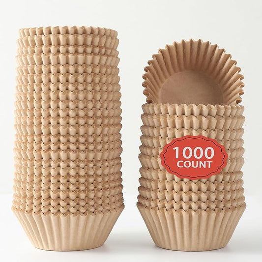 1000 Count White Paper Cupcake Liners, Standard Size 1.4 Inch, Unbleached Baking Cups for Muffins and Cupcakes (Brown, 1.4 Inch)