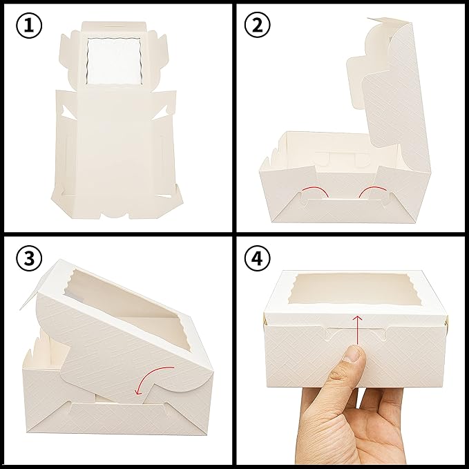 50pcs 6x6x3 Inch White Cupcake Boxes with Window - Ideal for Various Sweets and Desserts, Including Cookies, Macarons, Pastry, Donuts, Muffins, and Chocolate Covered Strawberries