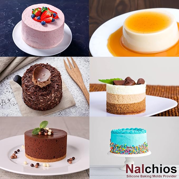 Nalchios 4 Inch Silicone Round Cake Pans Set of 4, Non-stick Easy Releasing Mini Cake & Pizza Pans, Flexible BPA Free Silicone Baking Mold for Layer, Mini & Cheese Cake