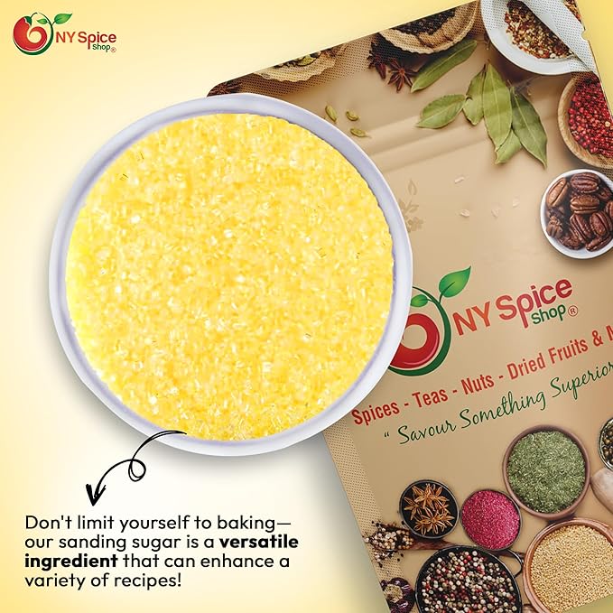 NY Spice Shop Yellow Sanding Sugar - 8 Ounce Sweet Colorful Edible Sprinkles For Candy Dish - Sugar Sprinkles For Cake Decorating Cookies Basket & Dishes