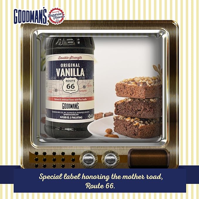 Goodman's Route 66 - Double Strength Vanilla Flavor - Artificial, Gluten-Free, Non-GMO, Low Carb & Calorie, No Sugar - 100-Year-Old Recipe - 1 Pint